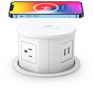 Pop up Power Outlet with 15W Wireless Charger,Pop up Electrical Outlets for Countertops,4.7'' Diameter Round Pop Up Counter Outlet with 4 Outlets,2 USB,Hidden Pop Out Outlet,ETL Listed Pop up Power Outlet with 15W Wireless Charger,Pop up Electrical Outlets for Countertops,4.7'' Diameter Round Pop Up Counter Outlet with 4 Outlets,2 USB,Hidden Pop Out Outlet,ETL Listed