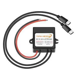 DC 12V/24V to 5V 6A 30W Dual Type-C USB C Converter DC Buck Charging Module Electric Step Down Power Adapter DC 12V/24V to 5V 6A 30W Dual Type-C USB C Converter DC Buck Charging Module Electric Step Down Power Adapter