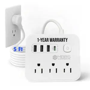 Surge Protector Power Strip with USB C, Heavy Duty Extension Cord (7-in-1) 3 AC Outlets, 4 USB Ports, LED On/Off Switch Compact & Travel Friendly Home, Office. (5ft) Surge Protector Power Strip with USB C, Heavy Duty Extension Cord (7-in-1) 3 AC Outlets, 4 USB Ports, LED On/Off Switch Compact & Travel Friendly Home, Office. (5ft)