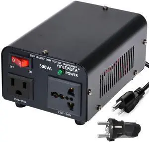500W 110/120V to 220/240V Voltage Converter Transformer | Step Up/Down Converter 110V to 220V, 220V to 110V with US power cord and US to EU Adapter 500W 110/120V to 220/240V Voltage Converter Transformer | Step Up/Down Converter 110V to 220V, 220V to 110V with US power cord and US to EU Adapter