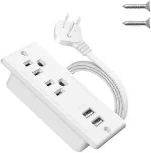 Recessed Power Strip with USB,Flat Plug Ultra Thin Extension Cord,Furniture Desktop Charging Station for Side Table,End Table,Flush-Mount Desk Outlet Power Grommet with 9.85ft Cord(White) Recessed Power Strip with USB,Flat Plug Ultra Thin Extension Cord,Furniture Desktop Charging Station for Side Table,End Table,Flush-Mount Desk Outlet Power Grommet with 9.85ft Cord(White)