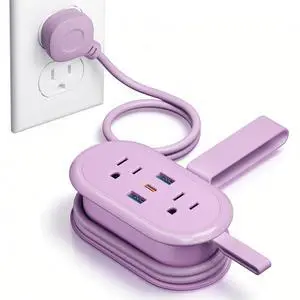 PD 20W Travel Power Strip 4 AC Outlets, 2 USB-A & 1 USB-C Ports | 4.6FT Wrapped Travel Extension Cord with Flat Plug, Cruise Approved Power Strip for Travel Hotel, No Surge Protection, Purple PD 20W Travel Power Strip 4 AC Outlets, 2 USB-A & 1 USB-C Ports | 4.6FT Wrapped Travel Extension Cord with Flat Plug, Cruise Approved Power Strip for Travel Hotel, No Surge Protection, Purple