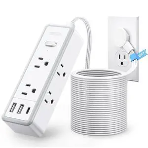 15 ft Flat Extension Cord with 6 Widely Outlets 3 USB Ports(1 USB C), 1080J Surge Protector Power Strip,Long Cord for Home, Office, Dorm Room 15 ft Flat Extension Cord with 6 Widely Outlets 3 USB Ports(1 USB C), 1080J Surge Protector Power Strip,Long Cord for Home, Office, Dorm Room