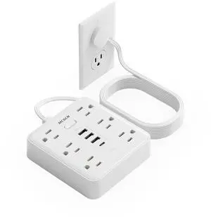 Surge Protector Power Strip, 6 Outlets, 4 USB, 10FT Flat Plug, White | 10FT 16AWG Cord, 6AC+4USB(3 USB-A+1 USB-C), 900J Surge, UL Tested, 1875W, Wall Mount, Office15A Surge Protector Power Strip, 6 Outlets, 4 USB, 10FT Flat Plug, White | 10FT 16AWG Cord, 6AC+4USB(3 USB-A+1 USB-C), 900J Surge, UL Tested, 1875W, Wall Mount, Office15A