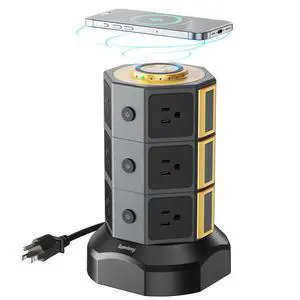 Power Strip Tower, Surge Protector Tower with 15W Wireless Charger, 1050J, 13A Charging Station with 12 AC Outlets & 6 USB Ports (2 USB C), 6.5ft Extension Cord for Home Office Dorm, Gold Power Strip Tower, Surge Protector Tower with 15W Wireless Charger, 1050J, 13A Charging Station with 12 AC Outlets & 6 USB Ports (2 USB C), 6.5ft Extension Cord for Home Office Dorm, Gold