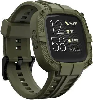 Compatible for Fitbit Versa 2 Bands with Case, Men Protective Case Band Rugged Sport Wristbands Strap for Smartwatch - Army Green Compatible for Fitbit Versa 2 Bands with Case, Men Protective Case Band Rugged Sport Wristbands Strap for Smartwatch - Army Green