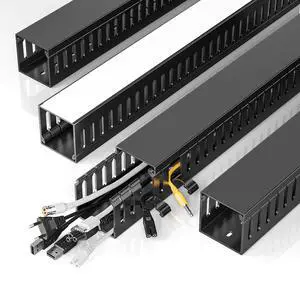 62.8in(4x15.7in) No-Drill Large Cable Management, Under Desk Cord Organizer with Adhesive, Open Slot Cable Raceway for Home/Office/Network, Black 62.8in(4x15.7in) No-Drill Large Cable Management, Under Desk Cord Organizer with Adhesive, Open Slot Cable Raceway for Home/Office/Network, Black