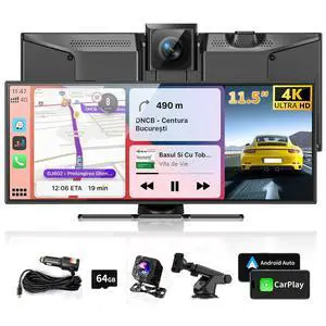 Largest 11.5" Portable Carplay Screen for Car, 4K Wireless Car Play & Android Auto, Upgrade Touchscreen with Dash Cam, App Control/Loop Recording/Backup Camera/Mirror Link/GPS/FM for All Vehicles Largest 11.5" Portable Carplay Screen for Car, 4K Wireless Car Play & Android Auto, Upgrade Touchscreen with Dash Cam, App Control/Loop Recording/Backup Camera/Mirror Link/GPS/FM for All Vehicles