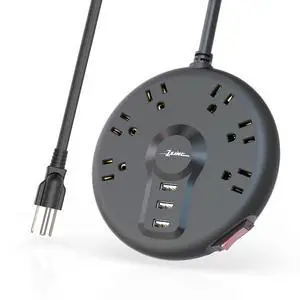 Power Strip, 6 Outlets and 3 USB Ports 6.5FT Long Extension Cord, Circle Socket Overload, 100% Copper Core, Flat Plug Charging Station Compact for Office, Home, Travel (Black) Power Strip, 6 Outlets and 3 USB Ports 6.5FT Long Extension Cord, Circle Socket Overload, 100% Copper Core, Flat Plug Charging Station Compact for Office, Home, Travel (Black)