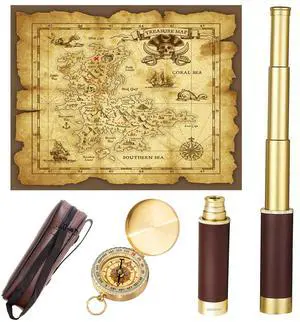 Retro Pirate Telescope Zoomable with Treasure Map 25x30 Spyglass Portable Collapsible Handheld Telescope Vintage Monocular for Kids & Survival Gear Compass Pocket Military Compass Retro Pirate Telescope Zoomable with Treasure Map 25x30 Spyglass Portable Collapsible Handheld Telescope Vintage Monocular for Kids & Survival Gear Compass Pocket Military Compass
