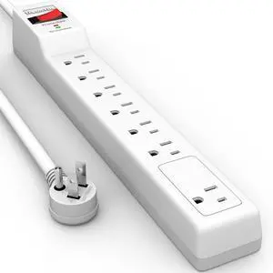 Surge Protector 20FT (980 Joules) | Flat Plug Power Strip, Extension Cord with Multiple Outlets, 7 Outlets, ETL Listed, 14 Gauge, Wall Mountable, White Surge Protector 20FT (980 Joules) | Flat Plug Power Strip, Extension Cord with Multiple Outlets, 7 Outlets, ETL Listed, 14 Gauge, Wall Mountable, White