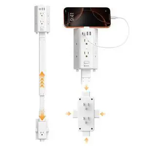 Flat Outlet Extender Stick,6 Widely Outlets,20W USBC,Extendable 26"-35.4" | Adjustable Wall Outlet for Behind Couch Bed TV Dresser Desk Dorm,3 Side Plug Outlet&Phone Ledge,Sag-Free 4 Way Fixed Flat Outlet Extender Stick,6 Widely Outlets,20W USBC,Extendable 26"-35.4" | Adjustable Wall Outlet for Behind Couch Bed TV Dresser Desk Dorm,3 Side Plug Outlet&Phone Ledge,Sag-Free 4 Way Fixed