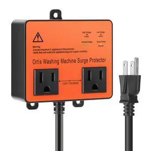 Washing Machine Surge Protector, Double Outlet Voltage Protector for Home Appliances with Time Delay, Protects Against Brownout, Spike, Instant Surge All Voltage Abnormalities, Orange Washing Machine Surge Protector, Double Outlet Voltage Protector for Home Appliances with Time Delay, Protects Against Brownout, Spike, Instant Surge All Voltage Abnormalities, Orange