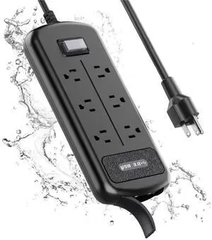 Outdoor Power Strip Weatherproof IPX6, 6 Outlets with 3 USB Ports,1625W/13A, 6Ft Extension Cord, Electric Shockproof & Overload Protection, Wall Mountable for Home, Office, Yard, Camping Outdoor Power Strip Weatherproof IPX6, 6 Outlets with 3 USB Ports,1625W/13A, 6Ft Extension Cord, Electric Shockproof & Overload Protection, Wall Mountable for Home, Office, Yard, Camping