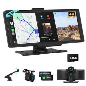 Portable Apple CarPlay Screen for Car, 10.26 Wireless CarPlay & Android Auto Touch Screen Voice Control Navigation, 4K Dash Cam & 1080P Backup Camera DVR Recording Plug & Play for Car Truck Portable Apple CarPlay Screen for Car, 10.26 Wireless CarPlay & Android Auto Touch Screen Voice Control Navigation, 4K Dash Cam & 1080P Backup Camera DVR Recording Plug & Play for Car Truck