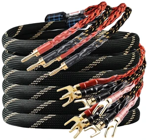 YYTCG 9 AWG 2-Pack Speaker Cable with 2 Banana Plugs to 4 Spades Per Cable | 99.99% OFC Core, 24K Gold-Plated Plugs, Ferrite Cores, Speaker Wire with Connectors for Amplifiers, Home Theater YYTCG 9 AWG 2-Pack Speaker Cable with 2 Banana Plugs to 4 Spades Per Cable | 99.99% OFC Core, 24K Gold-Plated Plugs, Ferrite Cores, Speaker Wire with Connectors for Amplifiers, Home Theater