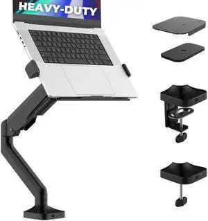 Elevate Pro - Heavy-Duty Standing Laptop Mount for Desk (11"-17.3" - max. 26lbs) Fully Adjustable Gas Spring Arm Stand - Clamp & Grommet Base - Steel Plates for Desk Protection & Stability Elevate Pro - Heavy-Duty Standing Laptop Mount for Desk (11"-17.3" - max. 26lbs) Fully Adjustable Gas Spring Arm Stand - Clamp & Grommet Base - Steel Plates for Desk Protection & Stability