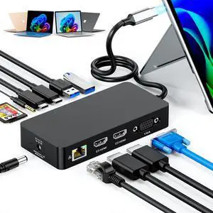 Surface Thunderbolt 4 Dock Triple Displays 4K HDMI*2+VGA, 12 in 1 Surface Pro Docking Station with 100W Power Adapter for MS Surface Pro 12/11/10/9/8/X/7+/7,Laptop 7/6/5/4/3,Laptop Go,Studio Surface Thunderbolt 4 Dock Triple Displays 4K HDMI*2+VGA, 12 in 1 Surface Pro Docking Station with 100W Power Adapter for MS Surface Pro 12/11/10/9/8/X/7+/7,Laptop 7/6/5/4/3,Laptop Go,Studio