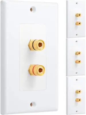 4 Pcs Speaker Wall Plate Gold Plated 2 Connector Banana Plug Wall Plate for in-Wall Speaker Wire, Surround Sound & Audio Systems 4 Pcs Speaker Wall Plate Gold Plated 2 Connector Banana Plug Wall Plate for in-Wall Speaker Wire, Surround Sound & Audio Systems