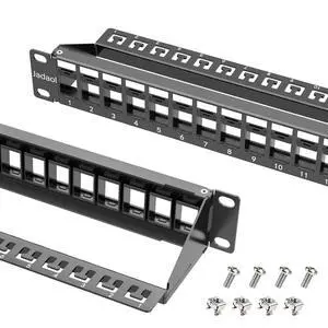 1U 24 Port 10Gbps Blank Patch Panel with Cable Management & Back Bar | 19-Inch Rackmount or Wall Mount Keystone Panel for Cat6/Cat6a, HDMI, Coax, Fiber & Audio (No Keystone Jacks Included) 1U 24 Port 10Gbps Blank Patch Panel with Cable Management & Back Bar | 19-Inch Rackmount or Wall Mount Keystone Panel for Cat6/Cat6a, HDMI, Coax, Fiber & Audio (No Keystone Jacks Included)