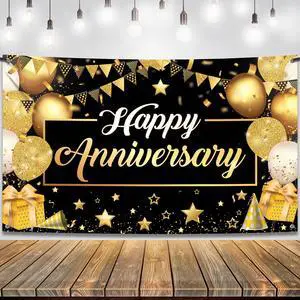 Gold Happy Anniversary Banner - 72x44 Inch Anniversary Decorations Gold Happy Anniversary Banner - 72x44 Inch Anniversary Decorations