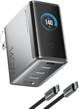 Ultra Compact MacBook Charger, 140W USB-C Charger Block with Smart Display, Lightweight 4-Port Laptop Wall Charger Power Adapter for MacBook, iPad, iPhone 17/16 Ultra Compact MacBook Charger, 140W USB-C Charger Block with Smart Display, Lightweight 4-Port Laptop Wall Charger Power Adapter for MacBook, iPad, iPhone 17/16