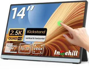 2.5K Portable Monitor Touchscreen, 14" Portable Touch Screen for Laptop 2560x1600, 16:10 Travel Monitor with Tempered Glass, 100% sRGB USB & HDMI Portable Display with Stand & Speaker, Q14ZT 2.5K Portable Monitor Touchscreen, 14" Portable Touch Screen for Laptop 2560x1600, 16:10 Travel Monitor with Tempered Glass, 100% sRGB USB & HDMI Portable Display with Stand & Speaker, Q14ZT