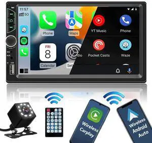 Double Din Car Stereo with Wireless Apple Carplay,Wireless Android Auto,7 inch HD Touch Screen Car Radio with Bluetooth, Car Audio Receiver with Backup Camera,Mirror Link,FM/USB/AUX/TF/Subwoofer Double Din Car Stereo with Wireless Apple Carplay,Wireless Android Auto,7 inch HD Touch Screen Car Radio with Bluetooth, Car Audio Receiver with Backup Camera,Mirror Link,FM/USB/AUX/TF/Subwoofer