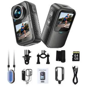 4K Mini Action Camera, EIS Stabilization, 130° Wide Angle, Dual Touchscreen, Pre-Record, Waterproof for Vlogging, Outdoor Adventures(Black, 128, GB) 4K Mini Action Camera, EIS Stabilization, 130° Wide Angle, Dual Touchscreen, Pre-Record, Waterproof for Vlogging, Outdoor Adventures(Black, 128, GB)