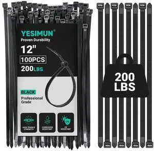 Zip Ties Heavy Duty 12 Inch, 100 PCS Zip Ties With 200 LBS Tensile Strength | Zipties For Outdoor Use & Indoor Use, Extra Strong Self-Locking Zip Tie, UV Resistant Black Nylon Cable Ties Zip Ties Heavy Duty 12 Inch, 100 PCS Zip Ties With 200 LBS Tensile Strength | Zipties For Outdoor Use & Indoor Use, Extra Strong Self-Locking Zip Tie, UV Resistant Black Nylon Cable Ties