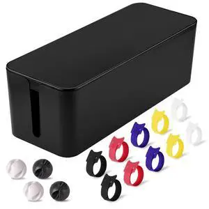 Cable Management Box, Large Cable Organizer Box to Hide Wires | TV & Desk Computer Wires Cord Hider, Desk Cord Organizer, Floor Outlet Hiders, for Home & Office, Black Cable Management Box, Large Cable Organizer Box to Hide Wires | TV & Desk Computer Wires Cord Hider, Desk Cord Organizer, Floor Outlet Hiders, for Home & Office, Black