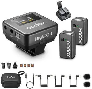 Magic XT1 Wireless Lavalier Microphone System | 48kHz 24-bit audio, touchscreen, noise reduction, 200m transmission, 16hr runtime, mono/stereo mode, with charging case Magic XT1 Wireless Lavalier Microphone System | 48kHz 24-bit audio, touchscreen, noise reduction, 200m transmission, 16hr runtime, mono/stereo mode, with charging case