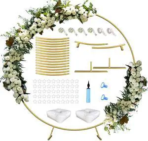 Large Wedding Arch for Ceremony 7 Ft, Circle Arch for Party, Gold | Balloon Arches Backdrop Stand with Metal Base, Outdoor Garden Trellis with Water Bag for Climbing Plant, Round Frame Large Wedding Arch for Ceremony 7 Ft, Circle Arch for Party, Gold | Balloon Arches Backdrop Stand with Metal Base, Outdoor Garden Trellis with Water Bag for Climbing Plant, Round Frame
