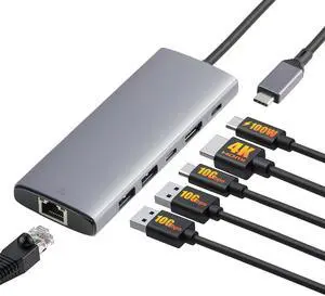 6-in-1 USB-C 3.2 (10G) Hub, Multiport Adapter with 100W Power Delivery, 4K HDMI, Ethernet, 2 USB-A, 1 USB-C, Light Grey, 4.70 x 1.81 x 0.59 inches 6-in-1 USB-C 3.2 (10G) Hub, Multiport Adapter with 100W Power Delivery, 4K HDMI, Ethernet, 2 USB-A, 1 USB-C, Light Grey, 4.70 x 1.81 x 0.59 inches