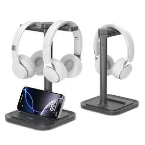 Dual Headphone Stand for Desk - Rotatable Headset Hanger with Phone Holder - Removable Non-Slip Base for Gamers Desktop Accessories Dual Headphone Stand for Desk - Rotatable Headset Hanger with Phone Holder - Removable Non-Slip Base for Gamers Desktop Accessories