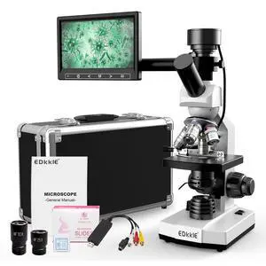 Microscope for Adults with 40X-2500X Magnification, Dual-View Research-Grade Compound Monocular Microscopes with 7'' LCD Screen, Wide-Field 10X 25X Eyepiece, Built in 5MP Camera, Dual Illumination Microscope for Adults with 40X-2500X Magnification, Dual-View Research-Grade Compound Monocular Microscopes with 7'' LCD Screen, Wide-Field 10X 25X Eyepiece, Built in 5MP Camera, Dual Illumination