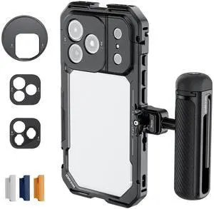 Phone Cage Kit Compatible with iPhone 17 Pro Only, Video Rig Stabilizer Accessories with 67mm Filter Ring, 17mm & T Mount Lens Backplates, Quick Release Bluetooth Handle, PA143 (Black) Phone Cage Kit Compatible with iPhone 17 Pro Only, Video Rig Stabilizer Accessories with 67mm Filter Ring, 17mm & T Mount Lens Backplates, Quick Release Bluetooth Handle, PA143 (Black)