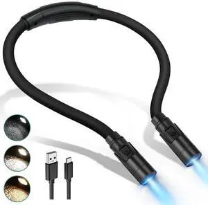 Rechargeable Hands-Free Neck Light with 3 Adjustable Color Modes, Black | Stepless Dimming, Flicker-Free Eye Protection, Flexible & Bendable, Long Battery Runtime, Protable Lightweight Rechargeable Hands-Free Neck Light with 3 Adjustable Color Modes, Black | Stepless Dimming, Flicker-Free Eye Protection, Flexible & Bendable, Long Battery Runtime, Protable Lightweight