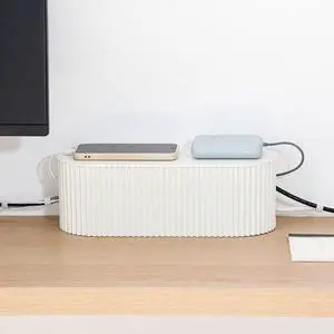 White Cable Box Organizer, Small, Plastic | Cord Hider Box with Lid, For Desk and Floor, Power Strips Cover, For Home, Office, Computer, TV, School, Kitchen White Cable Box Organizer, Small, Plastic | Cord Hider Box with Lid, For Desk and Floor, Power Strips Cover, For Home, Office, Computer, TV, School, Kitchen