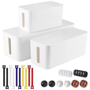 3 Pack Cable Management Box, Cable Organizer Box to Hide Wires | Desk Cord Organizer with 18-Piece Cable Management, Power Strips Holder, for Home & Office, White 3 Pack Cable Management Box, Cable Organizer Box to Hide Wires | Desk Cord Organizer with 18-Piece Cable Management, Power Strips Holder, for Home & Office, White