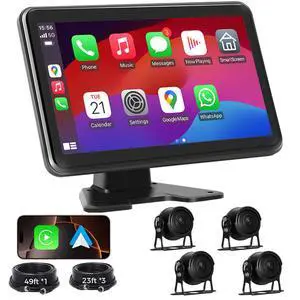 RV Truck Camera System with CarPlay & Android Auto,4 Channel HD1080P IP68 Wired Backup Camera for Semi Trucks, RVs, Trailers, 10'' Touch Screen with DVR Recording & 64GB Micro SD Card RV Truck Camera System with CarPlay & Android Auto,4 Channel HD1080P IP68 Wired Backup Camera for Semi Trucks, RVs, Trailers, 10'' Touch Screen with DVR Recording & 64GB Micro SD Card