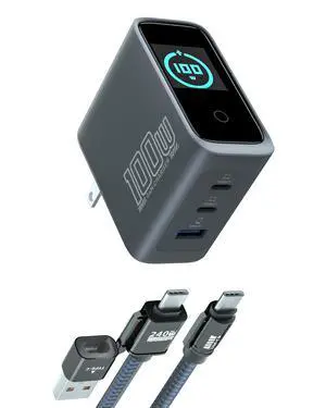 100W USB C Charger Block, GaN, 3-Port, PD 3.0 Fast Charger | Smart Display, Foldable Plug Touch Controls, For MacBook Pro/Air, iPad, iPhone 17/16/15,USB-C Charging Cable Included 100W USB C Charger Block, GaN, 3-Port, PD 3.0 Fast Charger | Smart Display, Foldable Plug Touch Controls, For MacBook Pro/Air, iPad, iPhone 17/16/15,USB-C Charging Cable Included