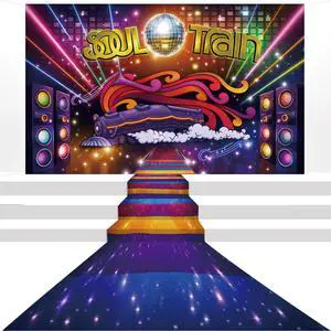 2 Pcs Retro 70's and 80's Neon Glow Photo Background Polyester Fabric Colorful Disco Dancing Prom Party Theme Photography Backdrop Runway Carpet Decoration Studio Props Banner 2 Pcs Retro 70's and 80's Neon Glow Photo Background Polyester Fabric Colorful Disco Dancing Prom Party Theme Photography Backdrop Runway Carpet Decoration Studio Props Banner