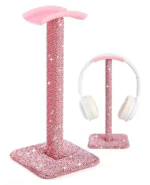 Pink Headphone Stand for Desk, Cute Rhinestone Bling Headset Holder | sparkle kawaii aesthetic piece with soft headrest, gamer girl & women setup, teen birthday gift, crystal Y2K decor Pink Headphone Stand for Desk, Cute Rhinestone Bling Headset Holder | sparkle kawaii aesthetic piece with soft headrest, gamer girl & women setup, teen birthday gift, crystal Y2K decor