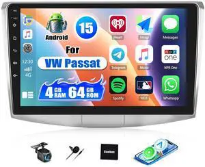 4G+64G Car Radio Stereo for Volkswagen VW Passat 2006-2011 with Wireless CarPlay Android Auto, 9" 1280 * 720P Touch Screen Head Unit Android 15 Radio with 32EQ Bluetooth 5.0 GPS WiFi FM Backup Camera 4G+64G Car Radio Stereo for Volkswagen VW Passat 2006-2011 with Wireless CarPlay Android Auto, 9" 1280 * 720P Touch Screen Head Unit Android 15 Radio with 32EQ Bluetooth 5.0 GPS WiFi FM Backup Camera