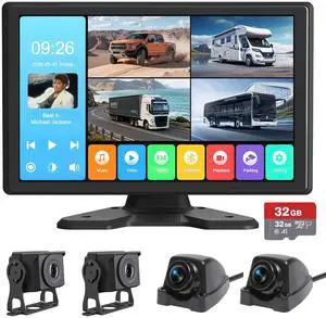 4 Channel Backup Camera System,Touchable 10.1 inch Monitor with DVR Loop Recording, IP69 Waterproof, Nightvision 1080P Camera for RV/Truck/Trailer Pickup, Wired (Cigarette Charger &32G) 4 Channel Backup Camera System,Touchable 10.1 inch Monitor with DVR Loop Recording, IP69 Waterproof, Nightvision 1080P Camera for RV/Truck/Trailer Pickup, Wired (Cigarette Charger &32G)