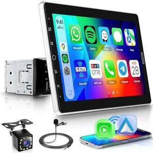 10.1 inch Single Din Car Stereo Wireless CarPlay Android Auto, Car Radio with Bluetooth 5.2, FM/AM/RDS, IPS Touch Screen, Car Audio Receiver Backup Camera, Mirror Link, EQ/USB,/AUX/SWC/MIC 10.1 inch Single Din Car Stereo Wireless CarPlay Android Auto, Car Radio with Bluetooth 5.2, FM/AM/RDS, IPS Touch Screen, Car Audio Receiver Backup Camera, Mirror Link, EQ/USB,/AUX/SWC/MIC