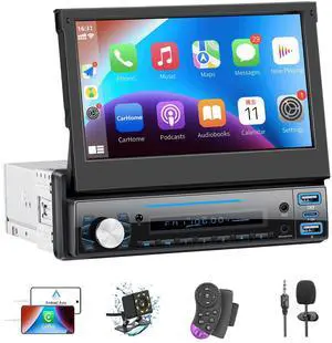 7" Flip Touchscreen Car Stereo with Wireless Carplay & Android Auto | Bluetooth, Mirror Link, Backup Camera Ready, FM, Type-C Fast Charge, USB, AUX-in, Fits Single DIN Dash 7" Flip Touchscreen Car Stereo with Wireless Carplay & Android Auto | Bluetooth, Mirror Link, Backup Camera Ready, FM, Type-C Fast Charge, USB, AUX-in, Fits Single DIN Dash