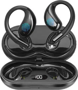 Open Ear Clip Wireless Earbuds Bone Conduction Headphones, Bluetooth 5.4, Open Ear Design for Running Fitness,Office,Built-in Mic, IPX7 Waterproof, LED Display Charging Case,Ear Hooks Black Open Ear Clip Wireless Earbuds Bone Conduction Headphones, Bluetooth 5.4, Open Ear Design for Running Fitness,Office,Built-in Mic, IPX7 Waterproof, LED Display Charging Case,Ear Hooks Black