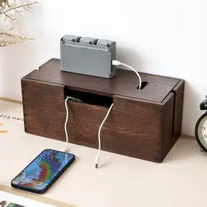 Oak Wood Cable Management Box - Large Cord Hider & Organizer with Magnetic Lid for Desk & Floor Cables in Home Office, Living Room, Bedroom (Walnut) Oak Wood Cable Management Box - Large Cord Hider & Organizer with Magnetic Lid for Desk & Floor Cables in Home Office, Living Room, Bedroom (Walnut)